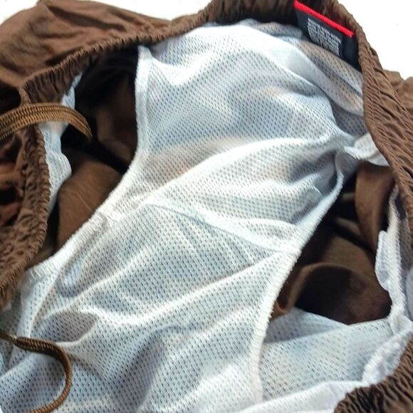 Triangle Swim Trunk Men's L. Nylon Lined 3 Pocket Faux Front Drawstring Brown... - Picture 4 of 13